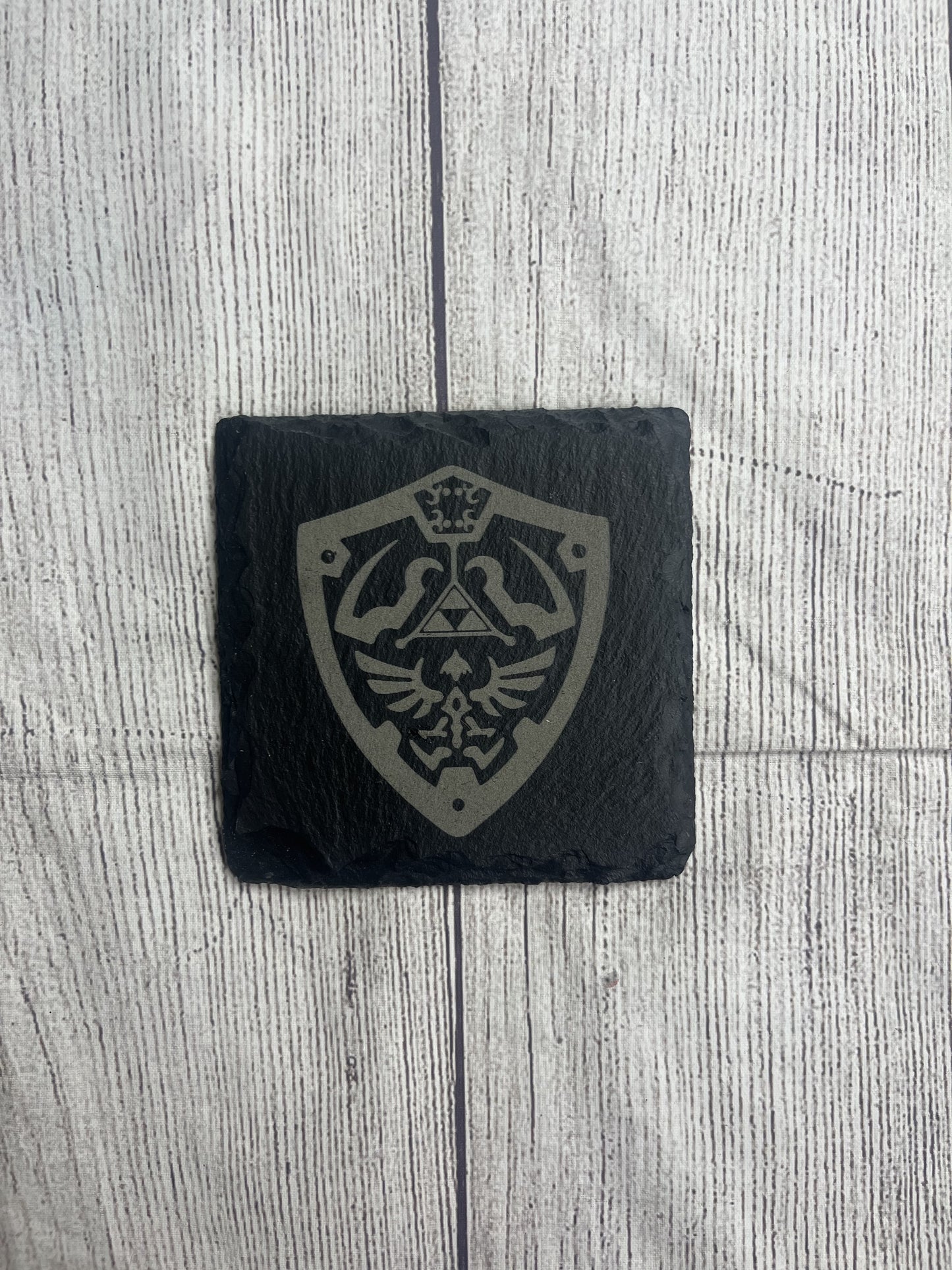 Legend of Zelda Shield Laser Engraved Slate Coasters