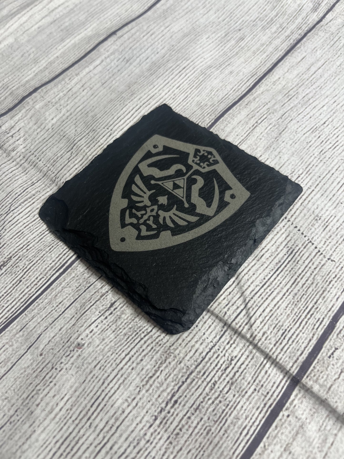 Legend of Zelda Shield Laser Engraved Slate Coasters