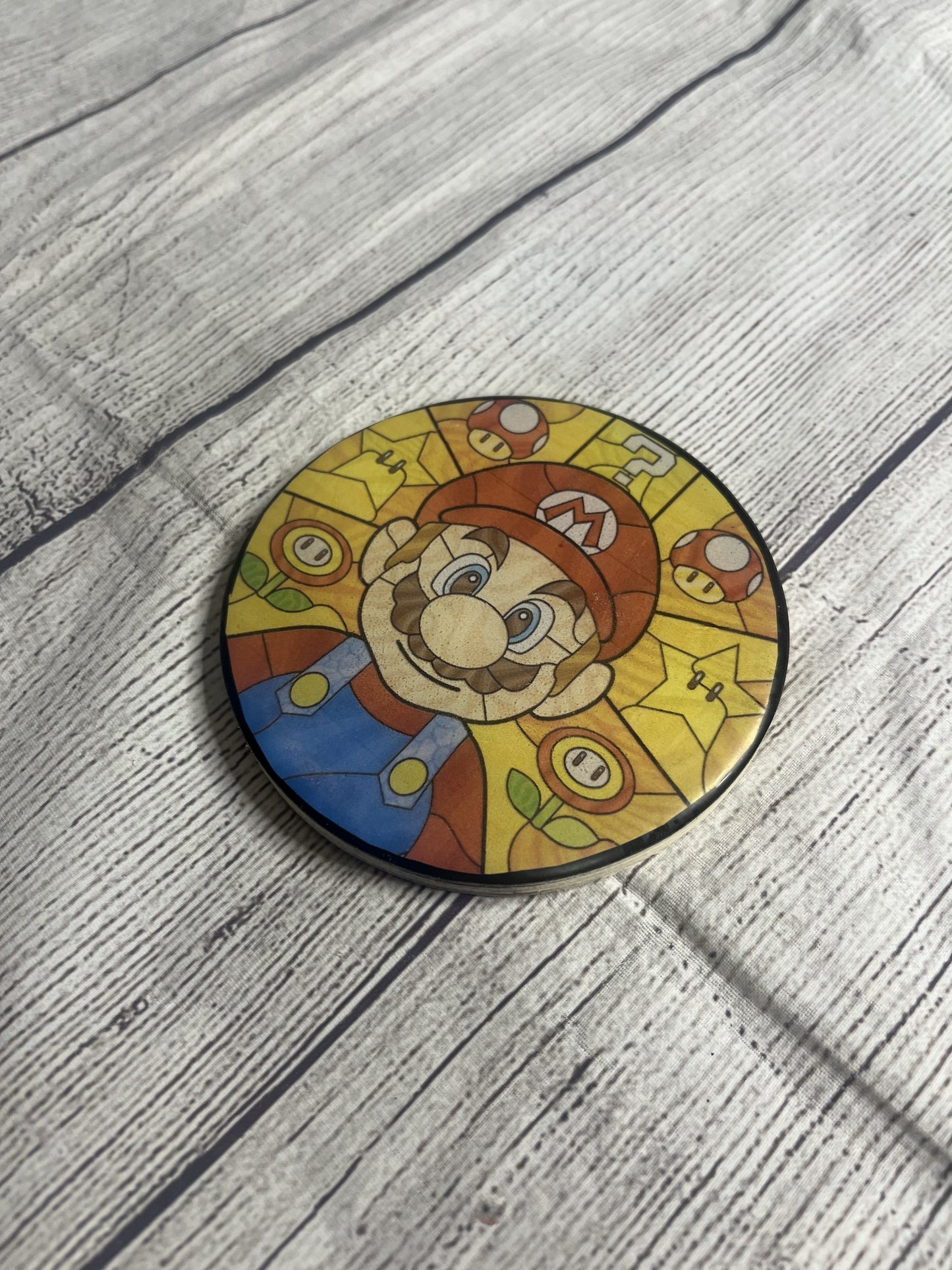 Mario Stained Window Epoxy Resin Wood Coasters