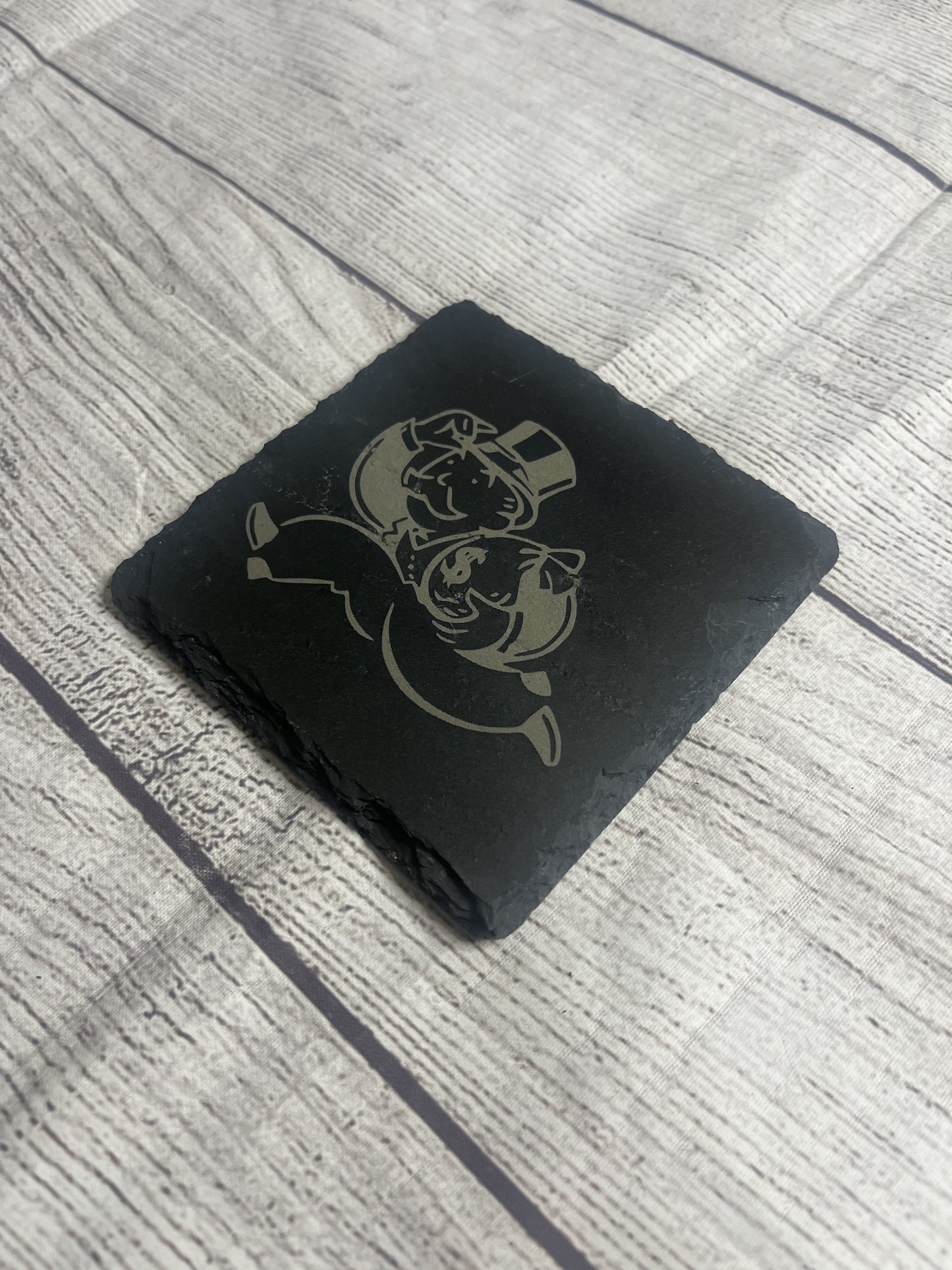Mr Money Bags Laser Engraved Slate Coasters