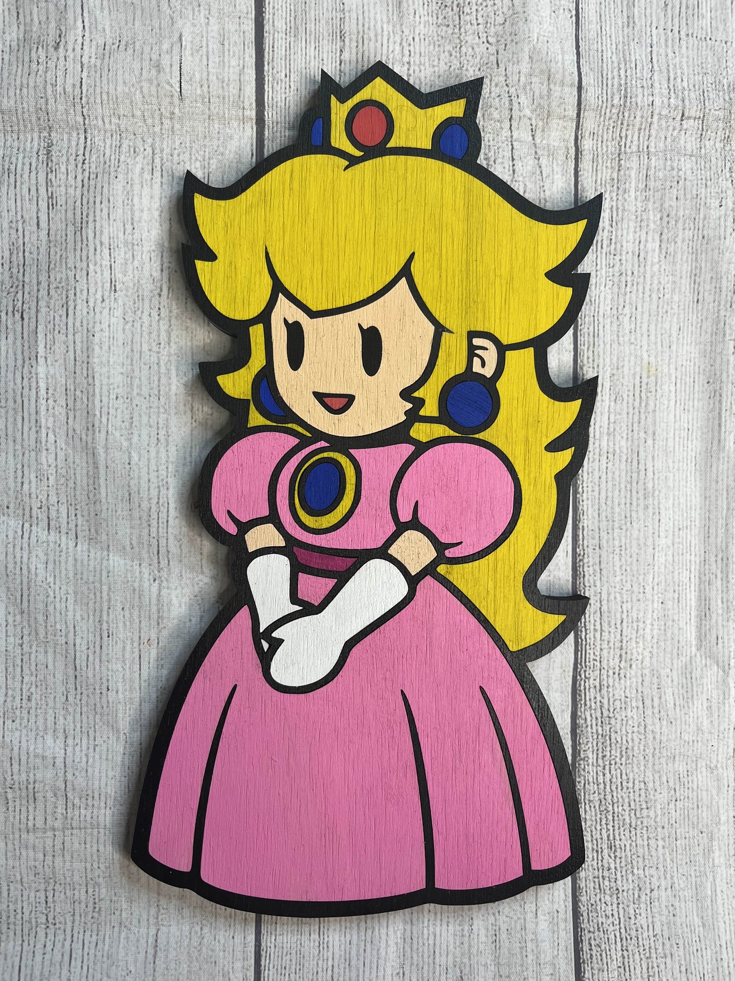 Princess Peach Solid Wood Sign Wall Art