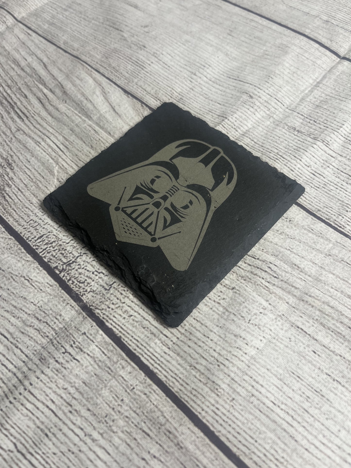 Villain Helmet Laser Engraved Slate Coasters