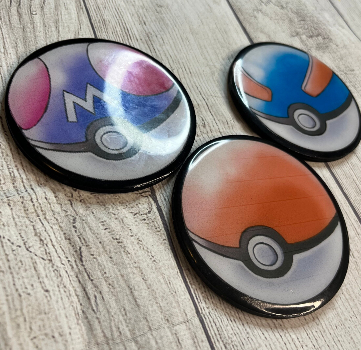 Pokeball Epoxy Resin Wood Coasters