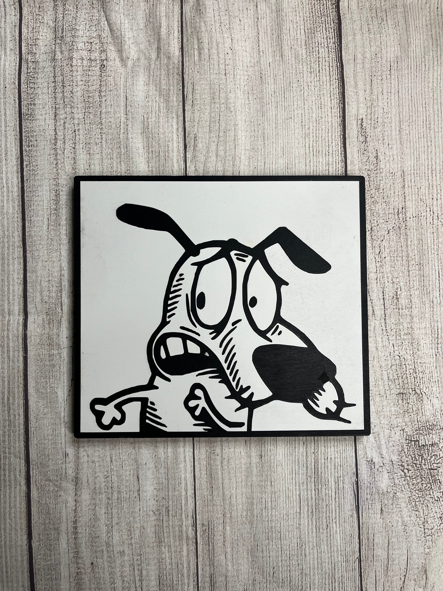 Courage the Dog Solid Wooden Sign Wall Art