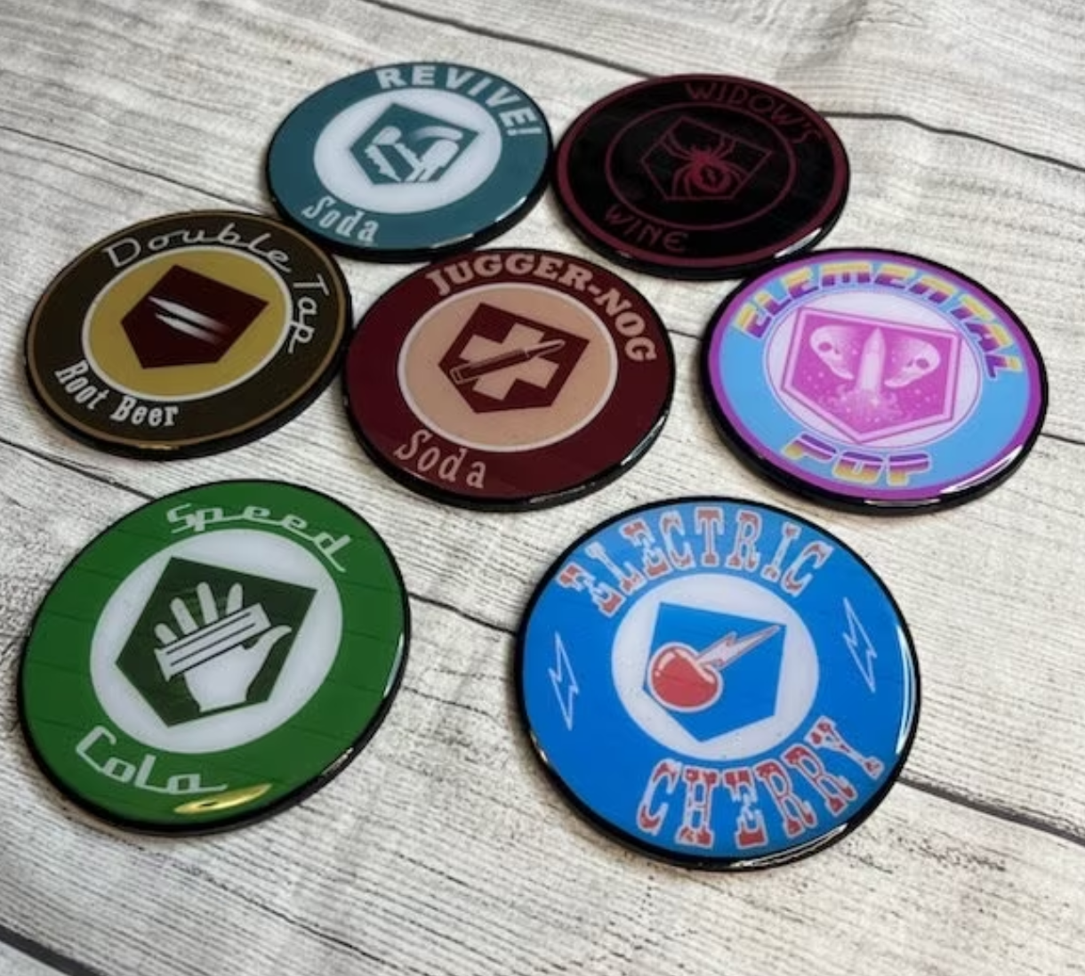 COD Zombies Perks Epoxy Resin Wood Coasters