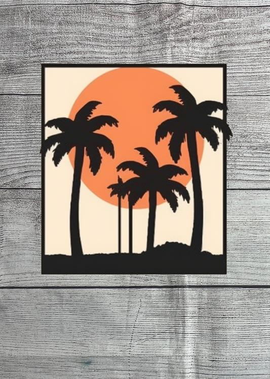 Sunset & Palm Trees Solid Wood Sign Wall Art