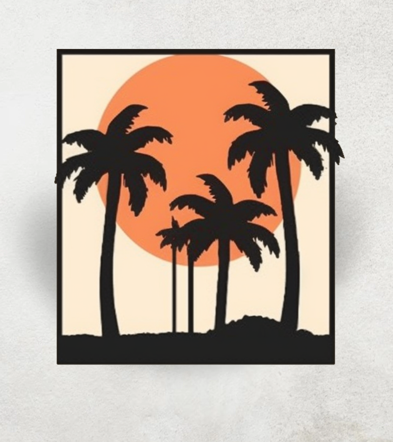 Sunset & Palm Trees Solid Wood Sign Wall Art