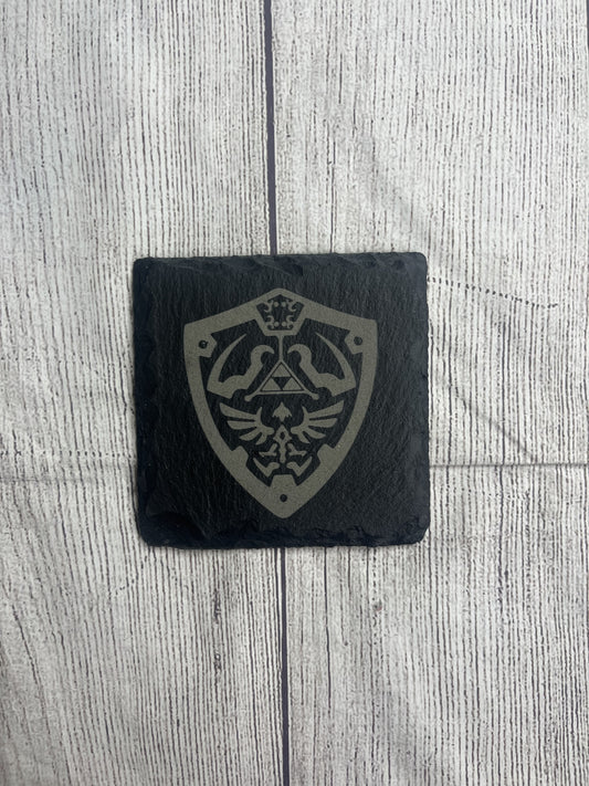Legend of Zelda Shield Laser Engraved Slate Coasters