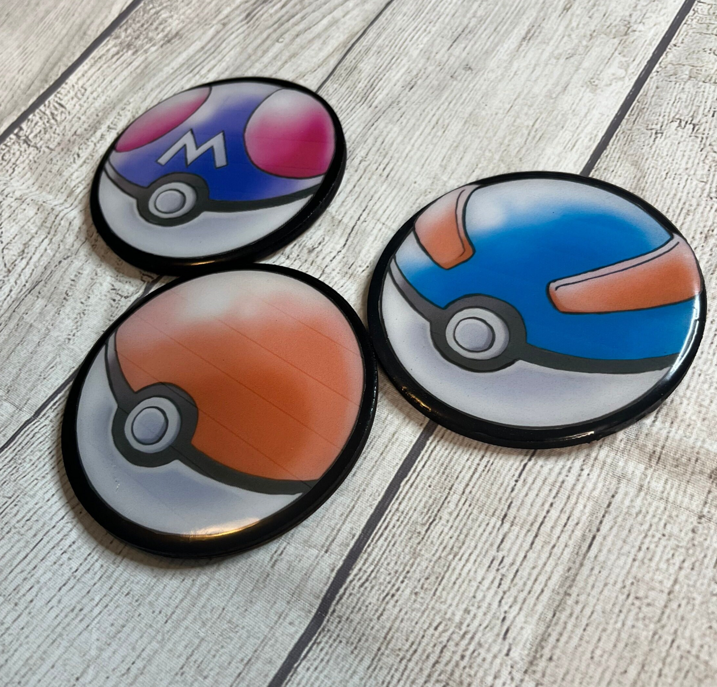 Pokeball Epoxy Resin Wood Coasters