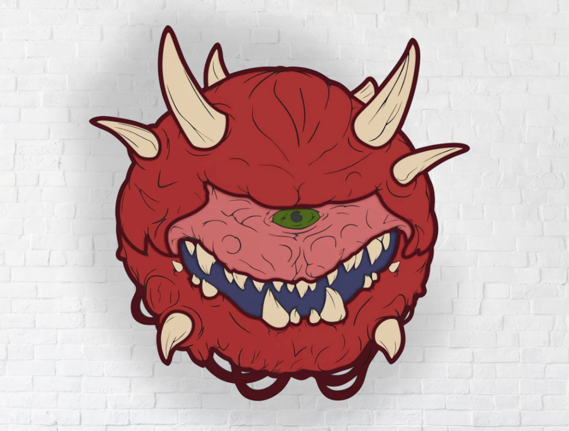 Cacodemon Solid Wood Sign Wall Art