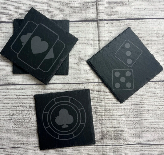 Casino Laser Engraved Slate Coasters (Set of 4)