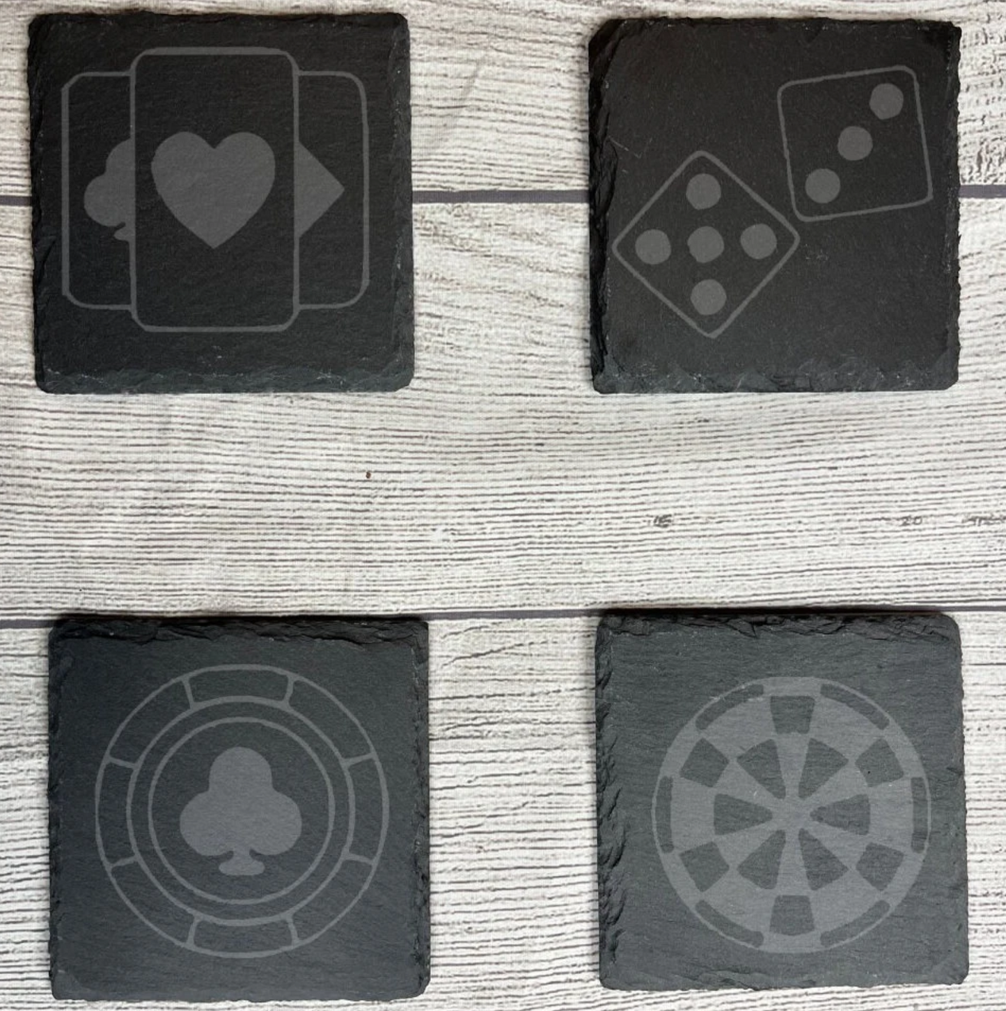 Casino Laser Engraved Slate Coasters (Set of 4)