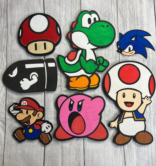 Custom Videogame Characters Solid Wood Sign Wall Art