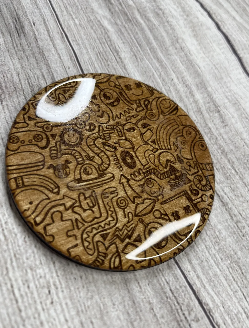 Doodle Epoxy Resin Wood Coasters