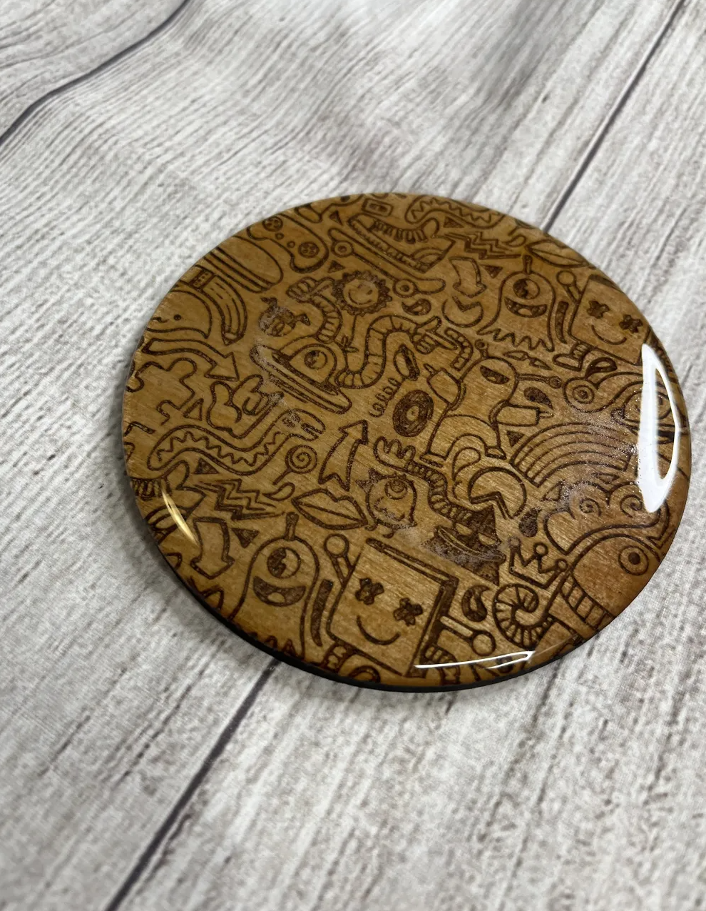 Doodle Epoxy Resin Wood Coasters