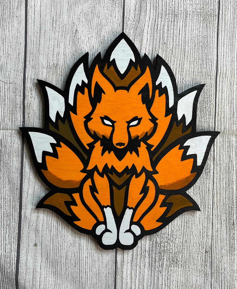 Nine Tailed Fox Solid Wood Sign Wall Art