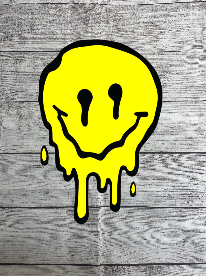 Melting Smiley Face Solid Wood Sign Wall Art