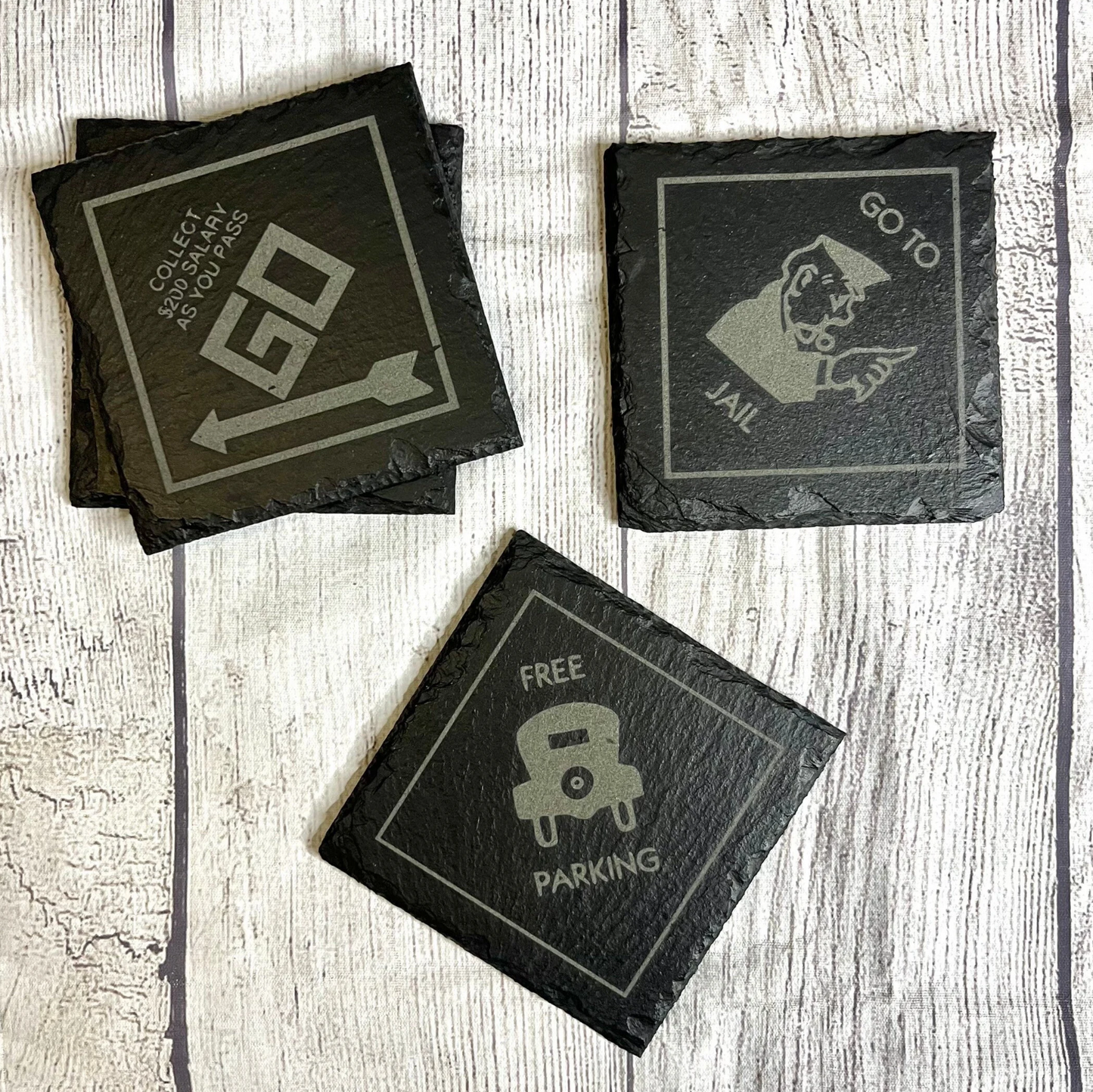 Monopoly Laser Engraved Slate Coasters (Set of 4)