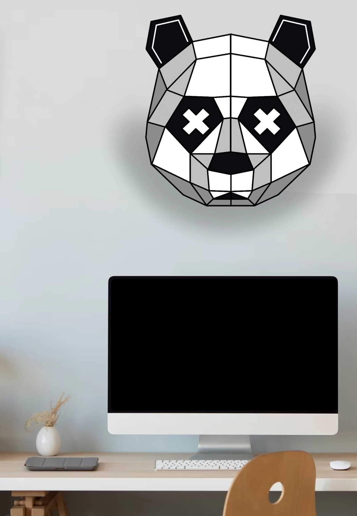 Geometric Panda solid wood sign wall art