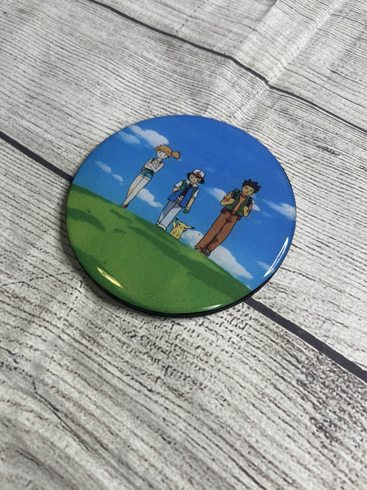 Ash, Misty, and Brock Epoxy Resin Wood Coasters