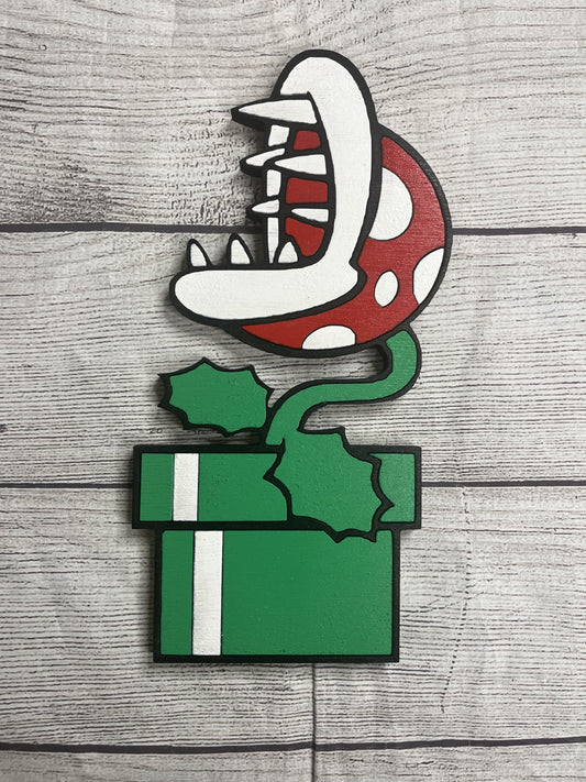 Piranha Plant Solid Wood Sign Wall Art