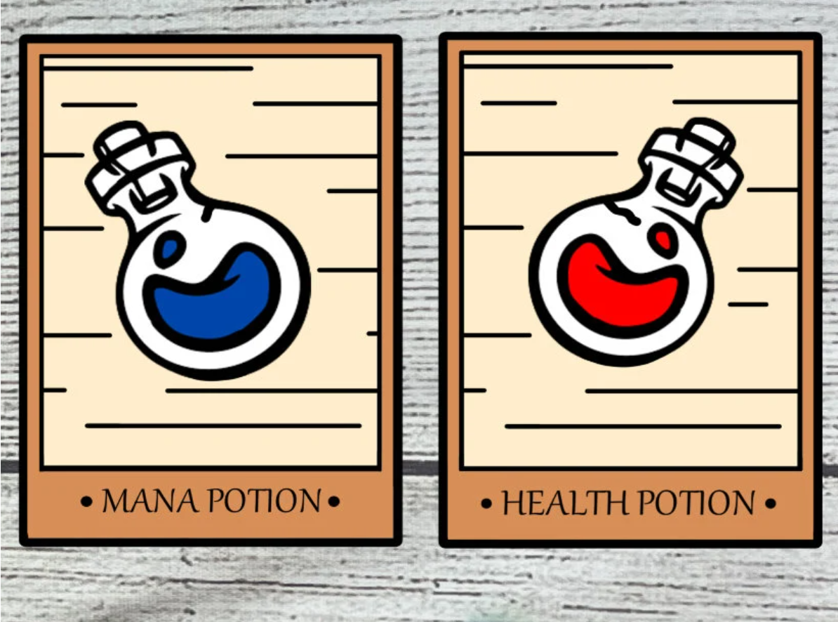 Dungeon Potion Cards Solid Wood Sign Wall Art