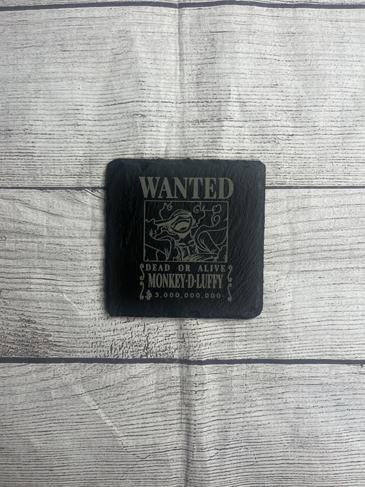 Anime Wanted Poster Laser Engraved Slate Coasters
