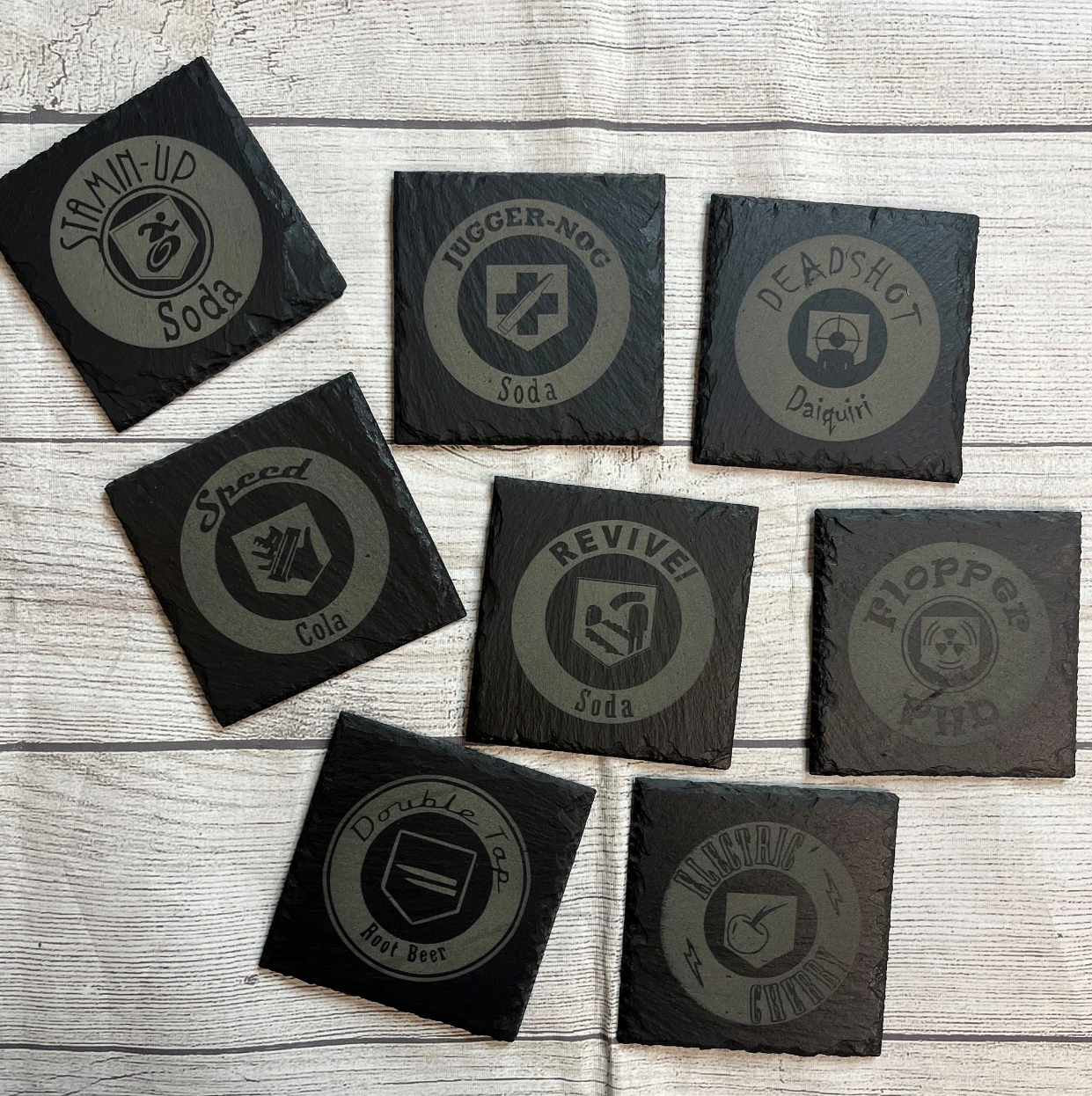 COD Zombies Perks Laser Engraved Slate Coasters