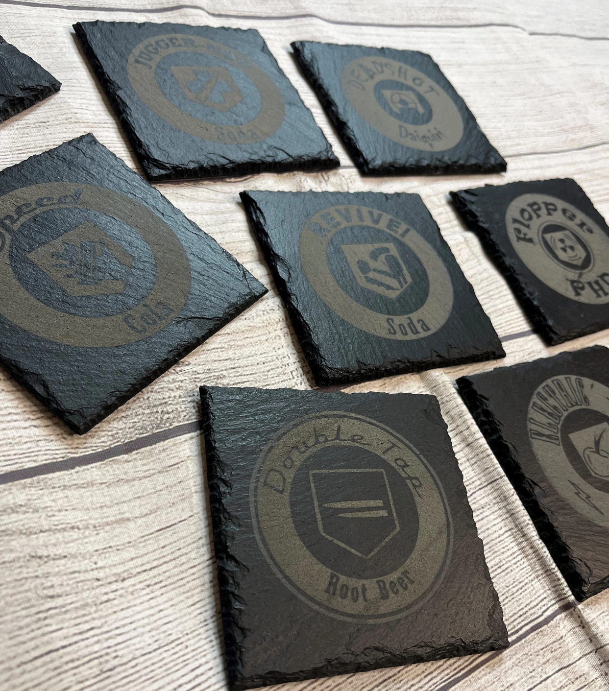 COD Zombies Perks Laser Engraved Slate Coasters